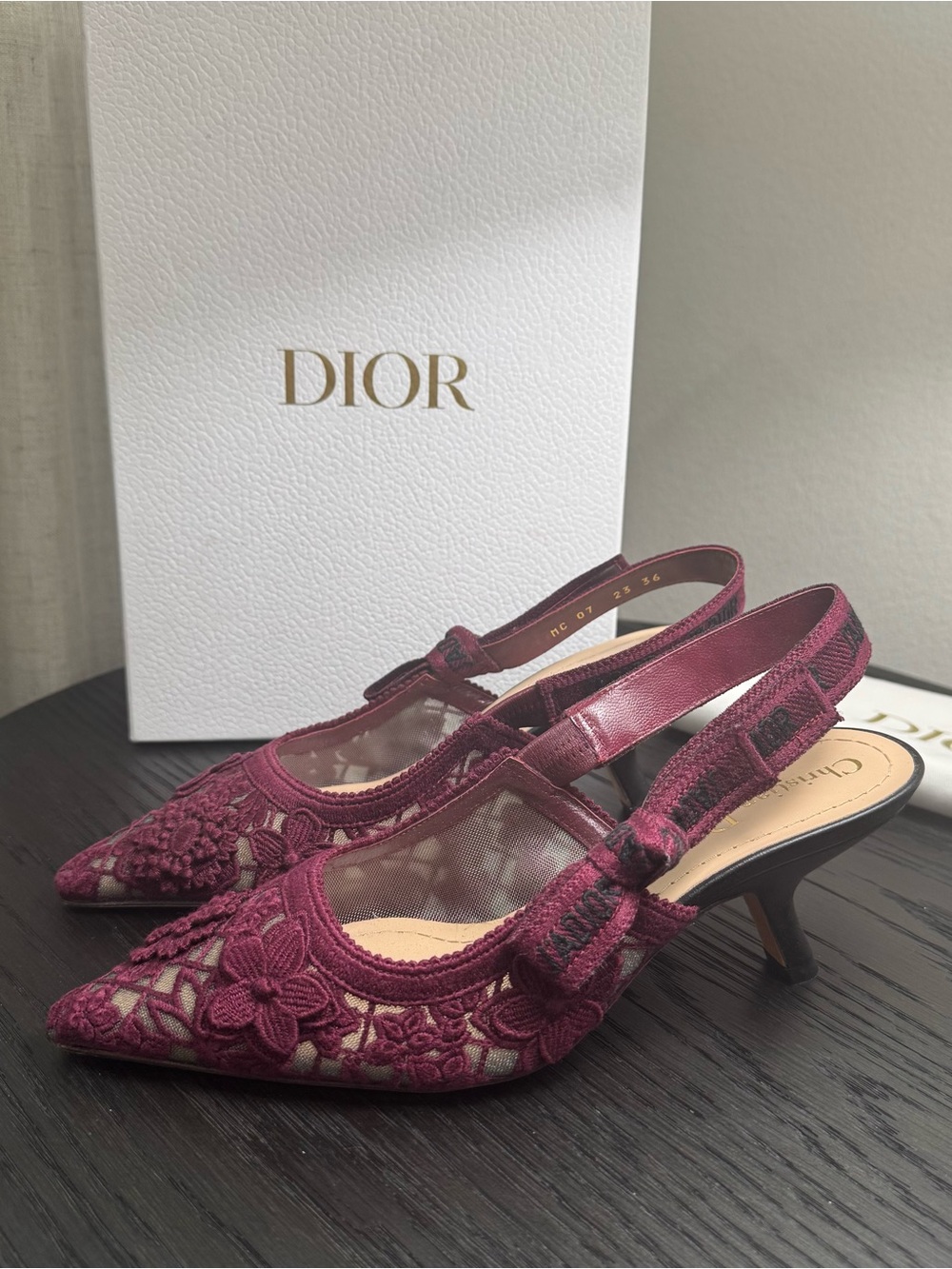 Chriostian Dior J'adior Lace Slingback Pumps Burgundy 36